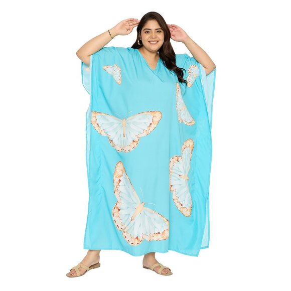 Gypsie Blu Women Butterfly Printed Caftan Kimono Dress Maxi for Summer Party - Picture 3 of 9